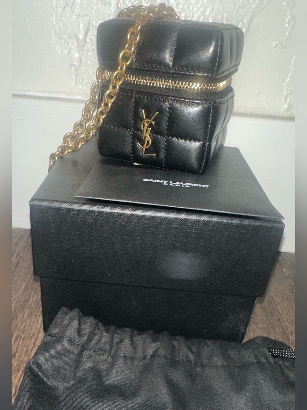 Saint Laurent Black Quilted Matelassé Mini Cube with Gold Chain - Picture 6 of 10
